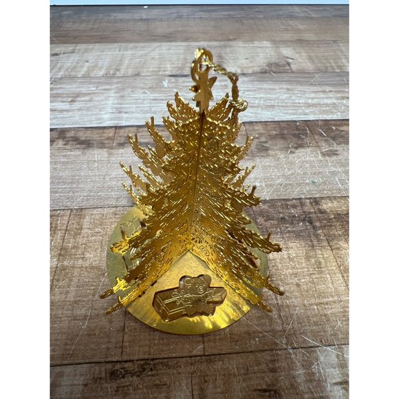 Gold Metal Christmas Tree Ornament With Holiday Scene Cutouts - Picture 4 of 7